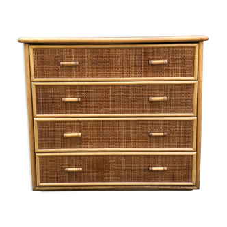 Dresser in wicker and bamboo, wooden structure