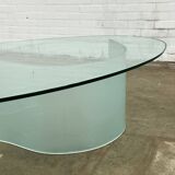 Table basse ovale en verre avec pied en forme de vague