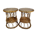 2 tables d’appoint rotin, années 60