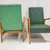Pair of armchairs 1950 vintage reclining backrest