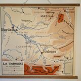 School map of ancient geography 1960 map of France the Garonne le Rhône