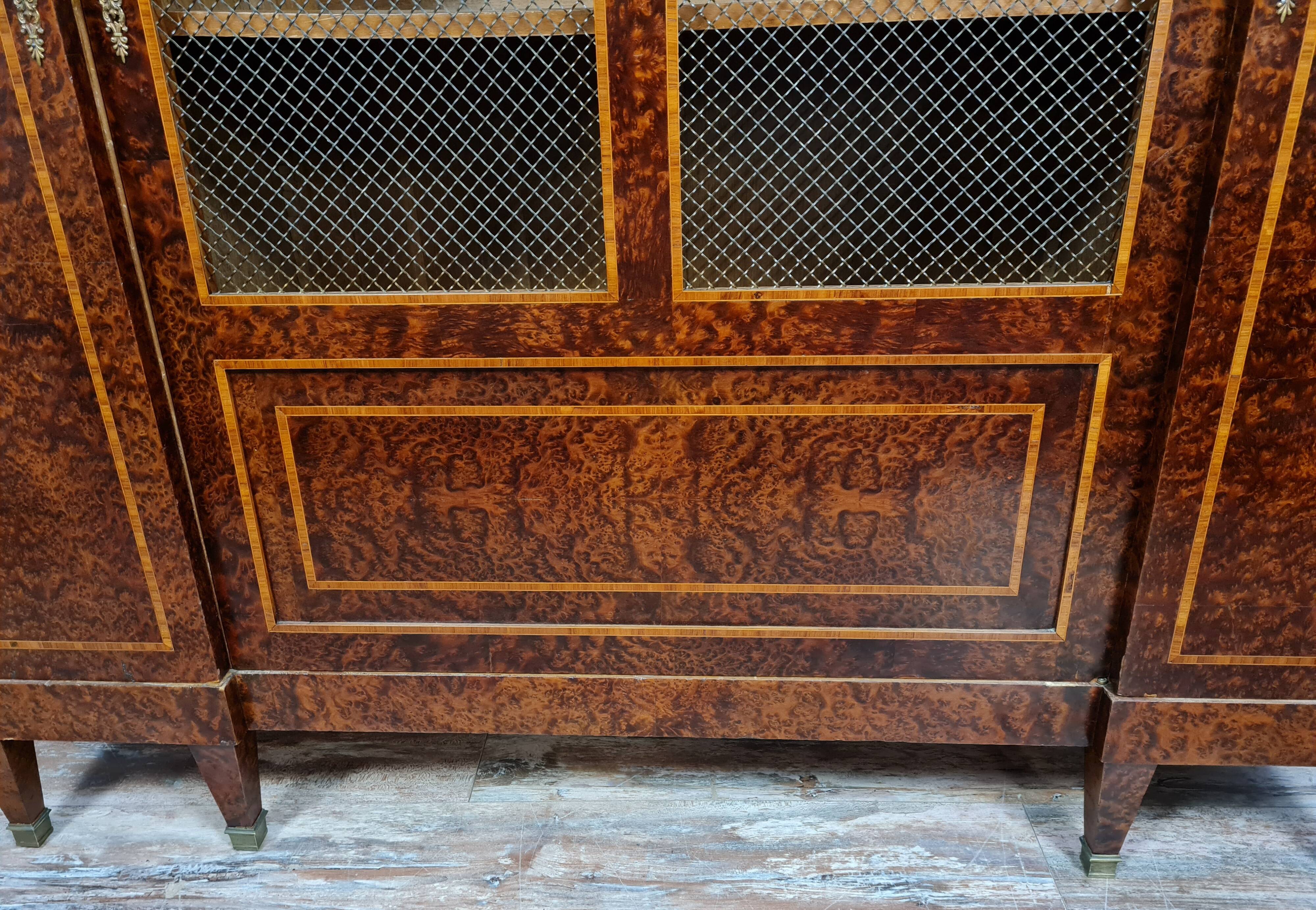 Louis XVI library in noble wood marquetry around 1850