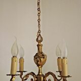 Beautiful Vintage French 4  Light Bronze Chandelier Acanthus Leaf Detail 3672