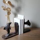 Wooden bookends in the shape of dolphins, vintage 1970.