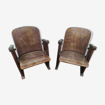 Pair of vintage antique wooden cinema chair s