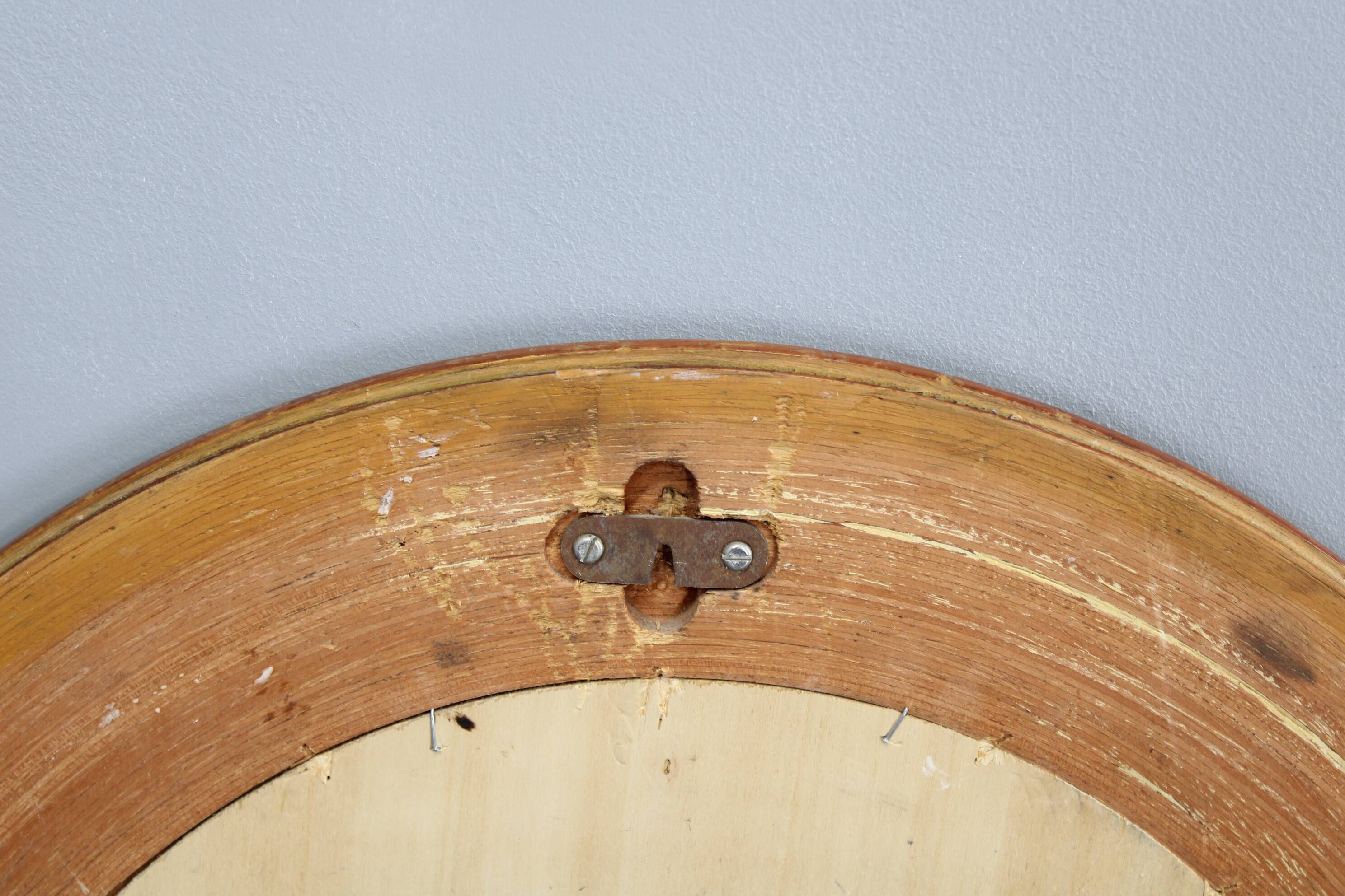 1970s Oval Wooden Mirror, Italy