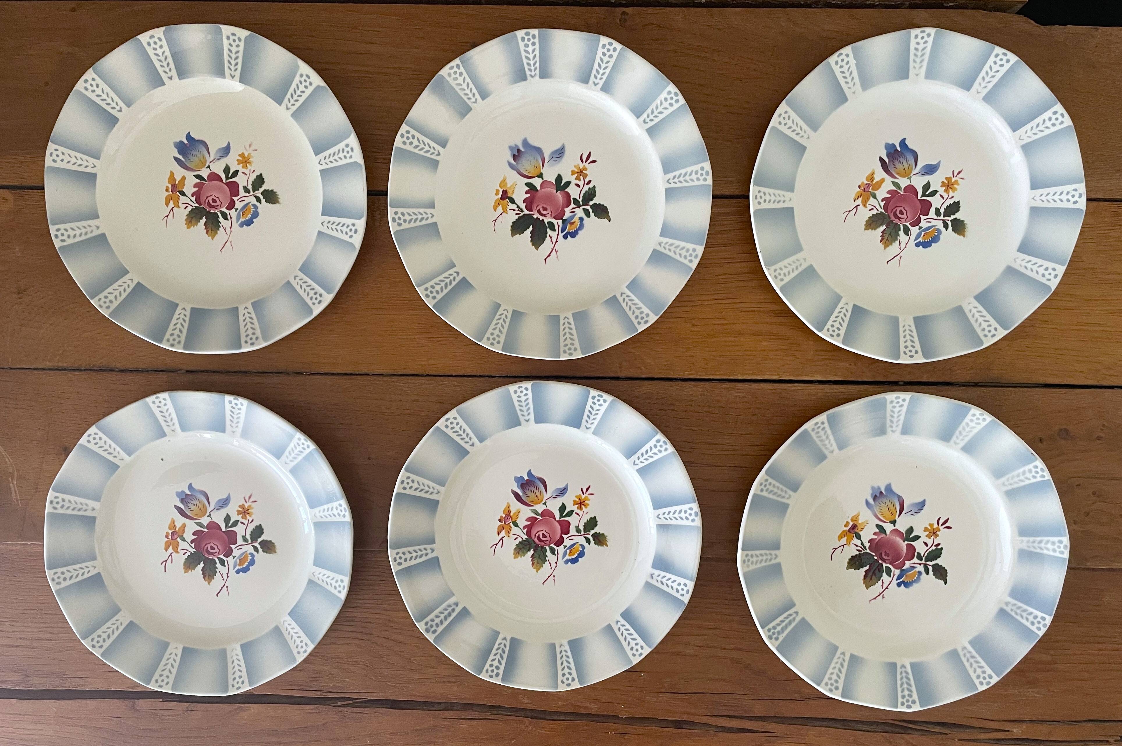 6 antique dessert plates in Sarreguemines faience