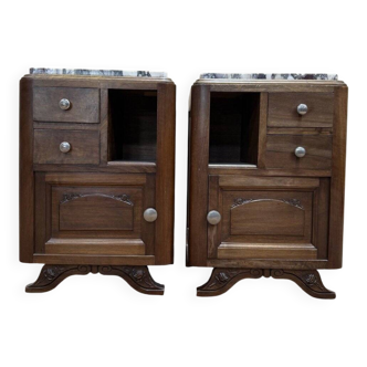 Pair of Art Deco bedside tables in walnut.