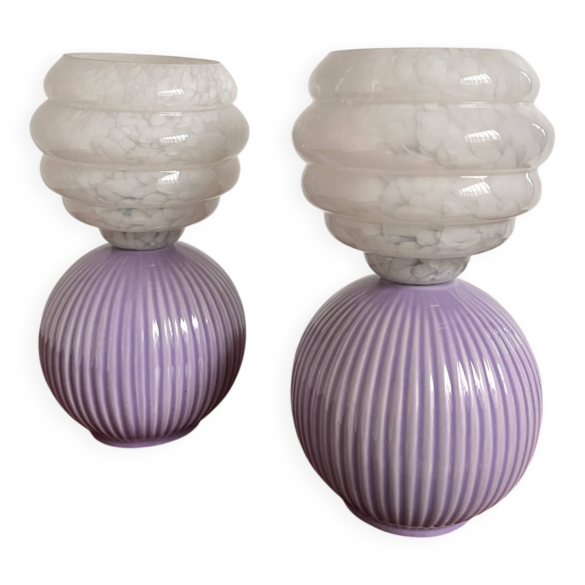 Vintage ceramic and glass bedside lamp pair