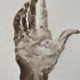Painting signed watercolor monochrome sepia study statue “the hand reveals the man”