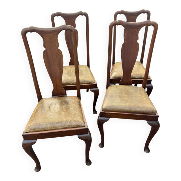 4 chaises Anglaises anciennes style Queen Anne en Acajou