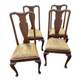 4 chaises Anglaises anciennes style Queen Anne en Acajou