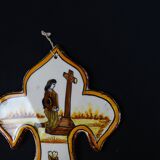 Polychrome earthenware holy water font signed Henriot Quimper from the 60s vintage