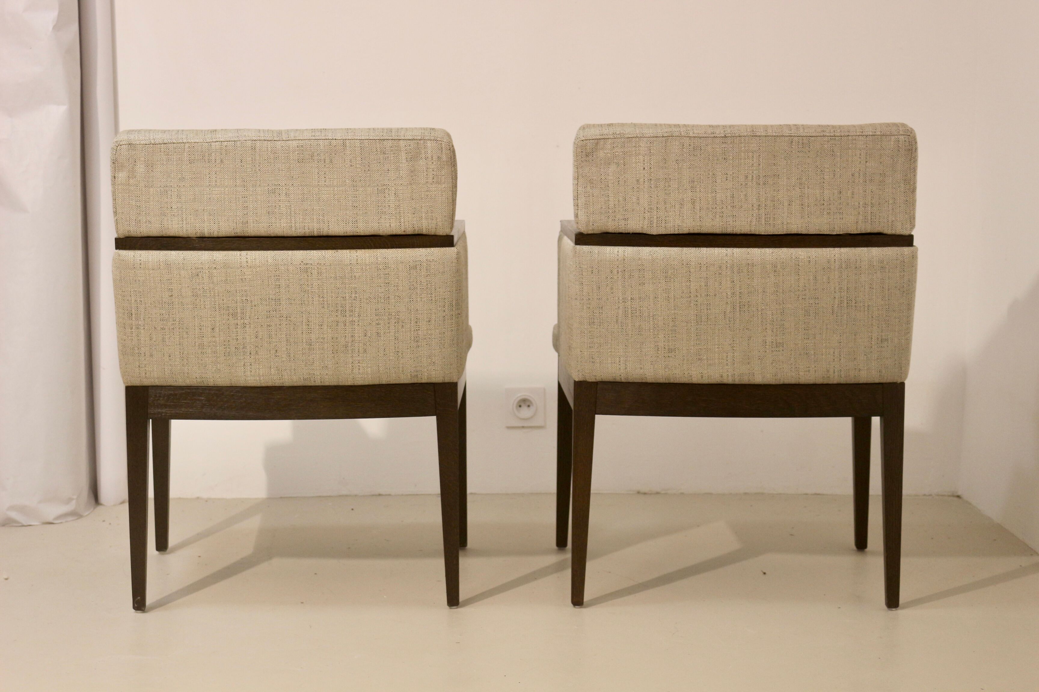 Pair of armchairs cube year 1960 fabric chiné beige restored. Sam SAM ref