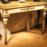 Italian Louis XVI White Lacquer and Giltwood Console with Scagliola Siena Marble Top