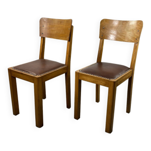 Chaises en bois et cuir