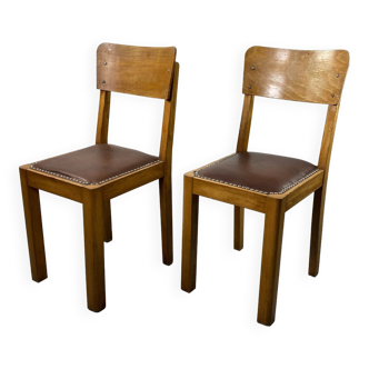 Wooden and leather chairs