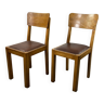 Chaises en bois et cuir