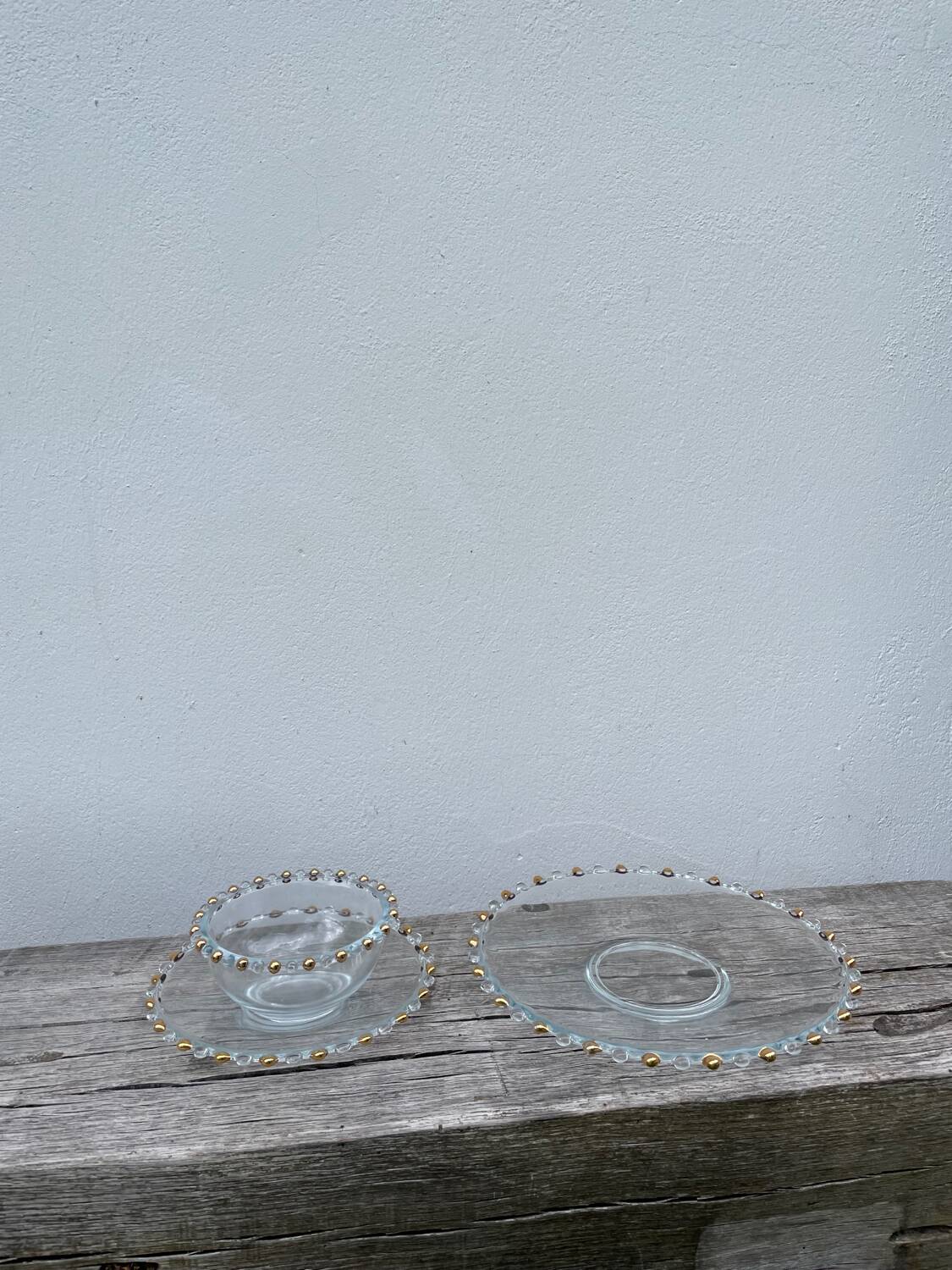 Trio of gold beaded glass dishes
