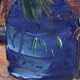 Oil on canvas expressionist colourful flowers in a blue vase.