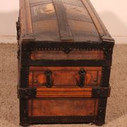 travel trunk from the early 20th century made of leather and wood