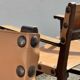 Brutalist armchair in wood and leather 60s