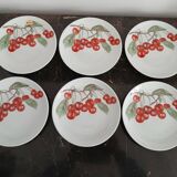 set of 6 dessert plates with cherry decoration - manuf l'hirondelle