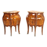 Antique baroque bedside tables in walnut and marble, Italy, 20th century.