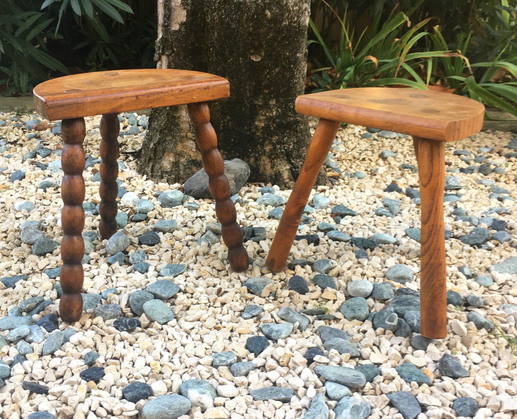 2 vintage tripod stools