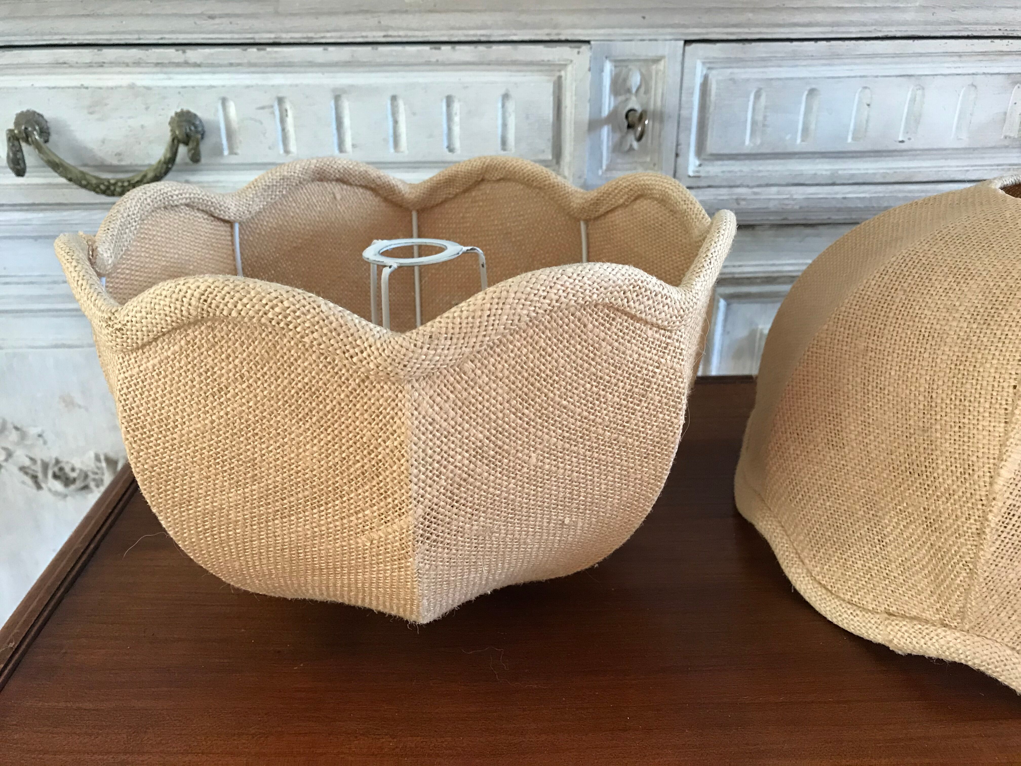Pair of vintage jute lampshades