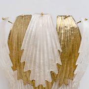 Italian Art Deco Style Murano Glass and Brass Leaf Wall Sconces, Pair