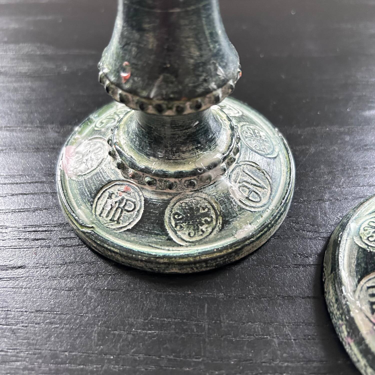 Pair of green ceramic candlesticks