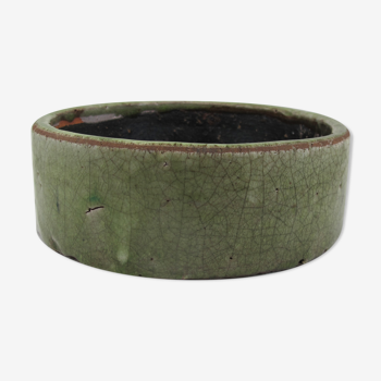 Bol ou vide poche en grès vert vernis craquelé raku