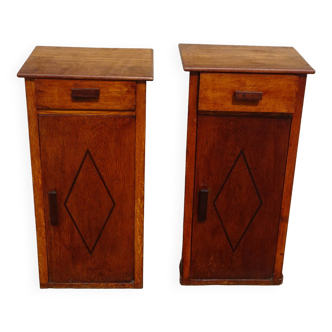Pair of vintage bedside tables, with wooden handles