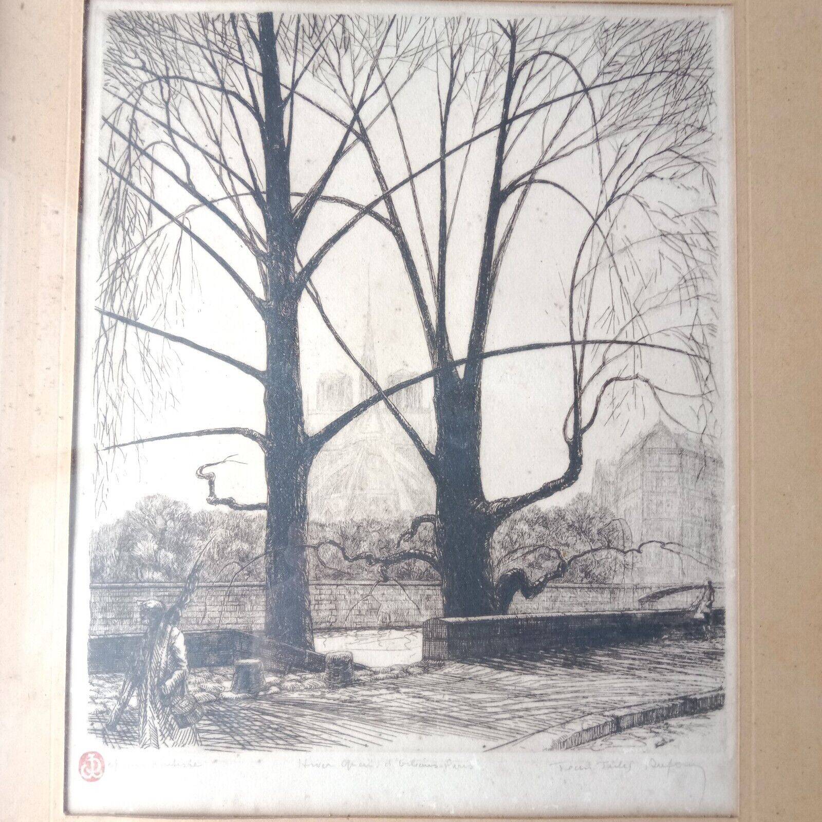 Paris Quai d'Orléans Etching Signed Jean Jules Dufour 1889 1973