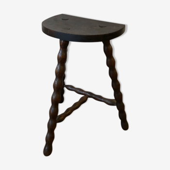 Vintage dark wood tripod stool