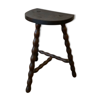 Vintage dark wood tripod stool