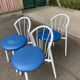 Vintage bistro garden chair in white tubular steel and blue leather from the 1980s.