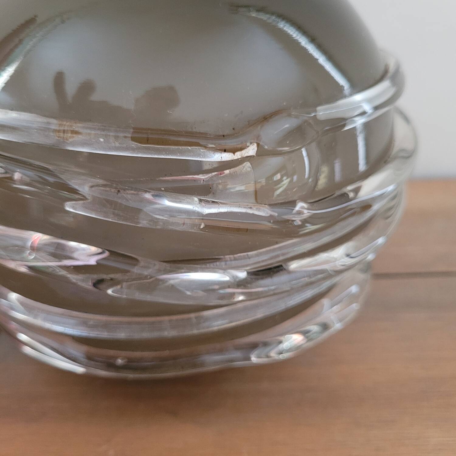 Smoked glass vase with applied threads – 1970s