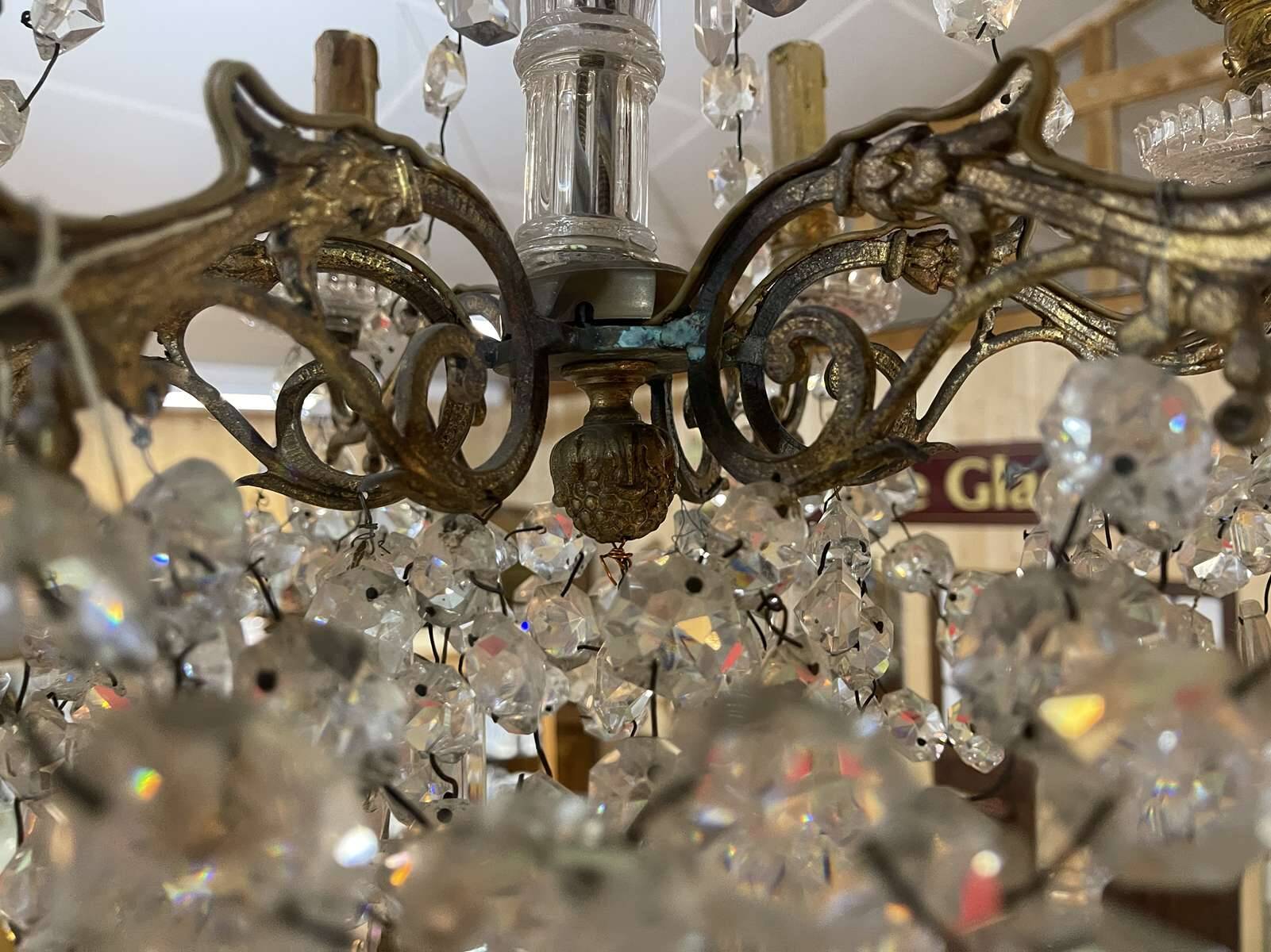6-light crystal and bronze chandelier - 19th century