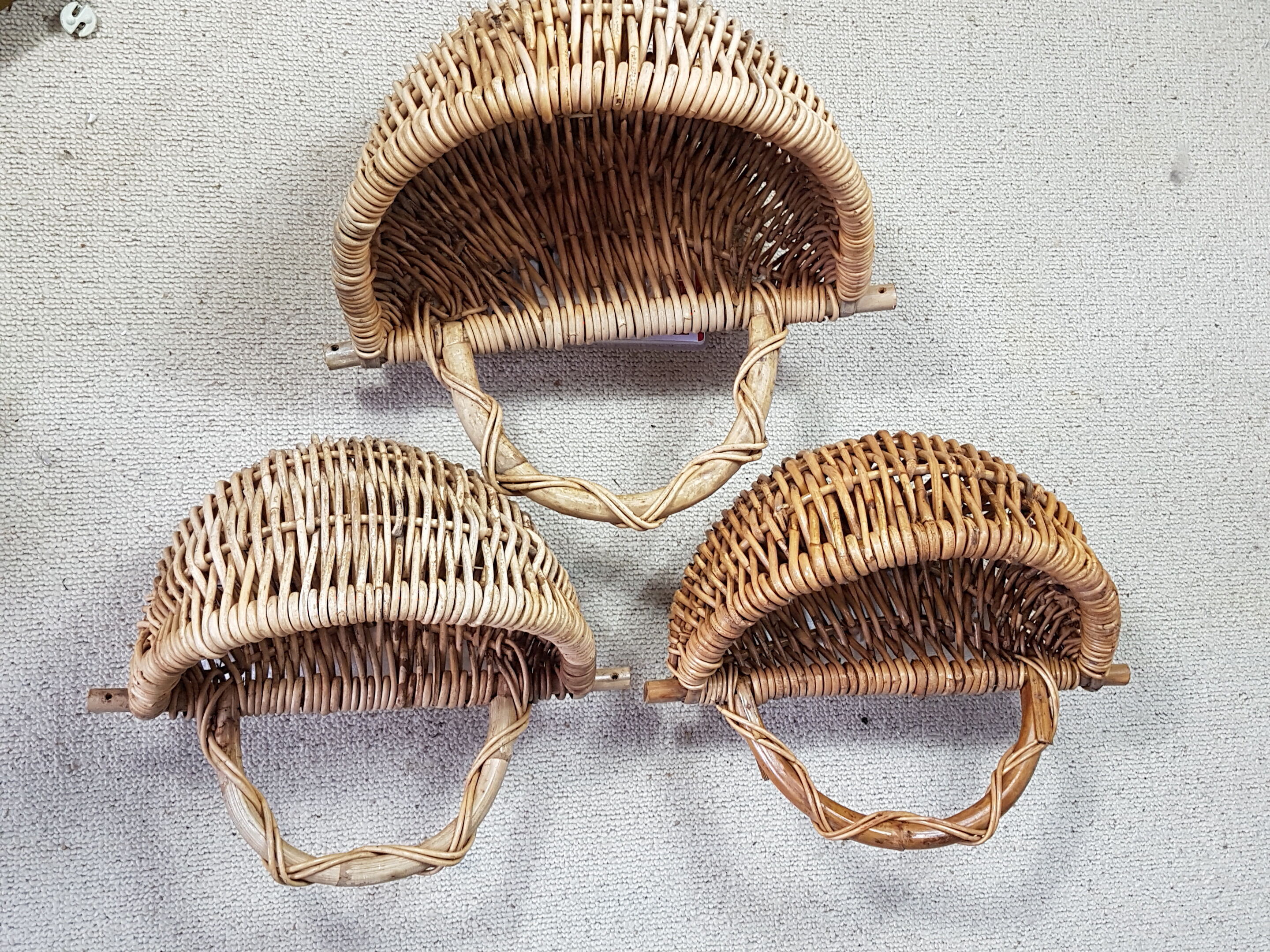3 Old wicker baskets to attach to the wall
