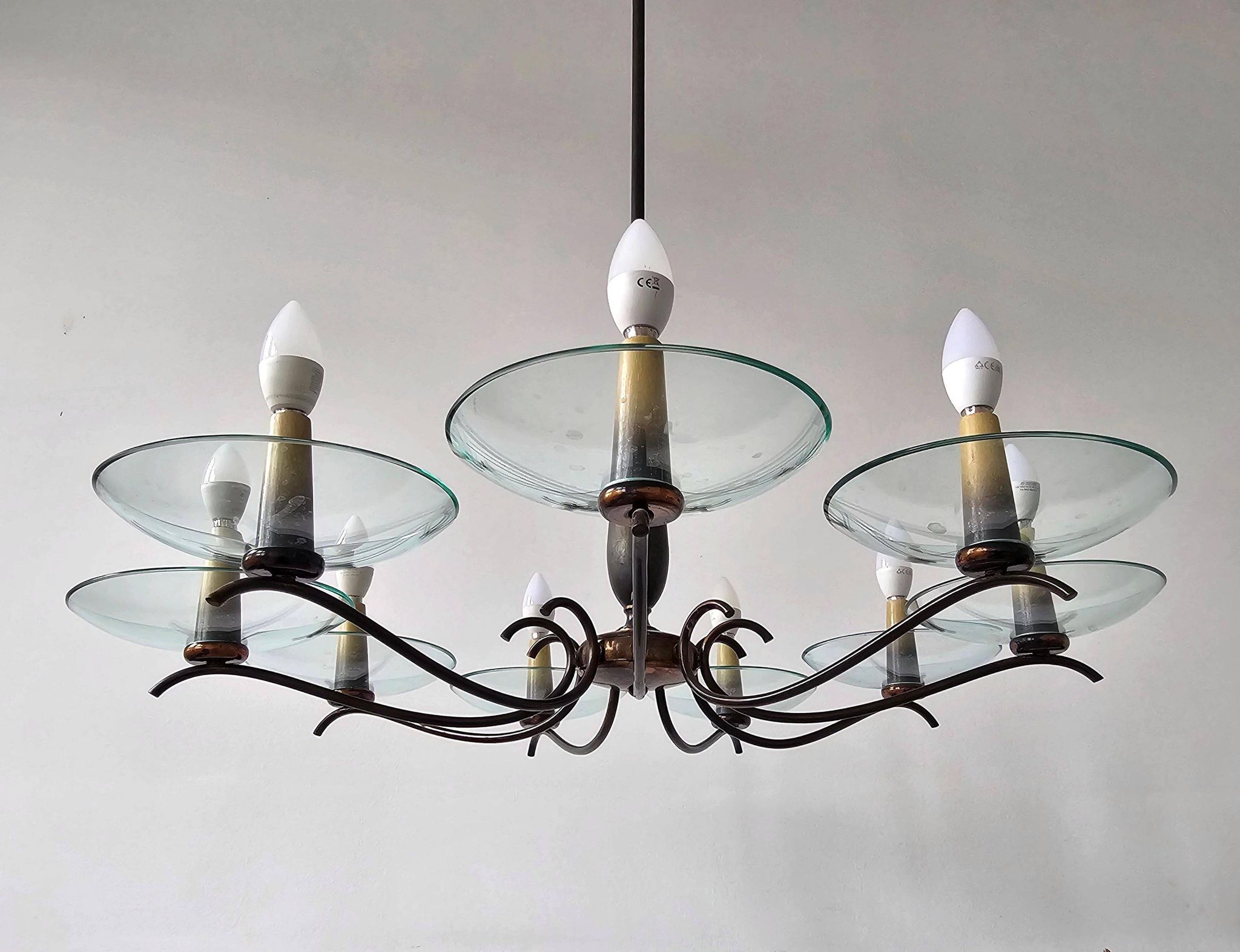 Brass Mid-Century Chandelier in the style of Pietro Chiesa