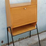 Vintage light oak secretary desk with metal base