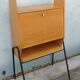 Vintage light oak secretary desk with metal base