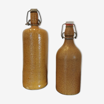 Set of 2 bottles in stoneware, organic decoration