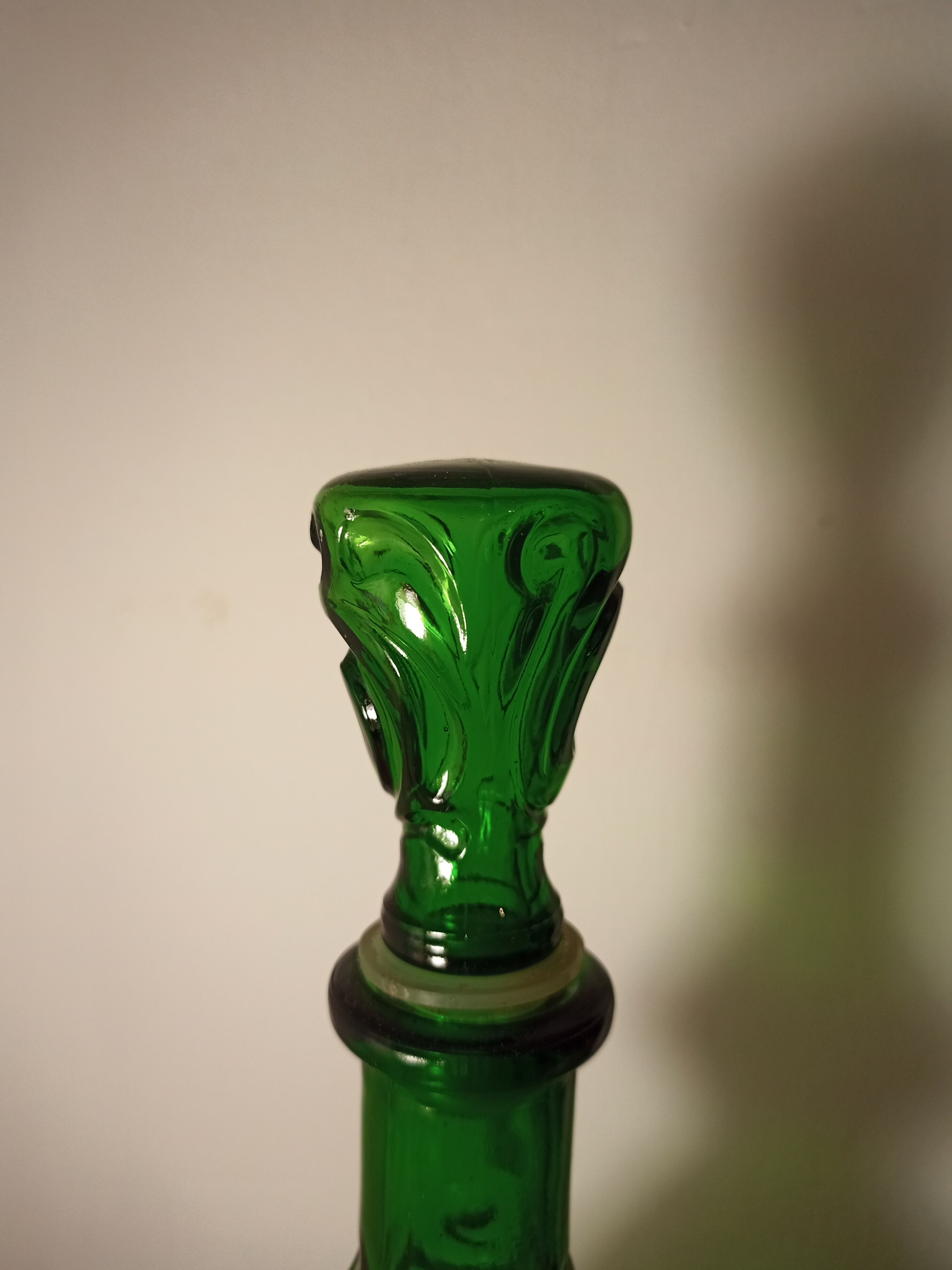 Green moulded glass carafe