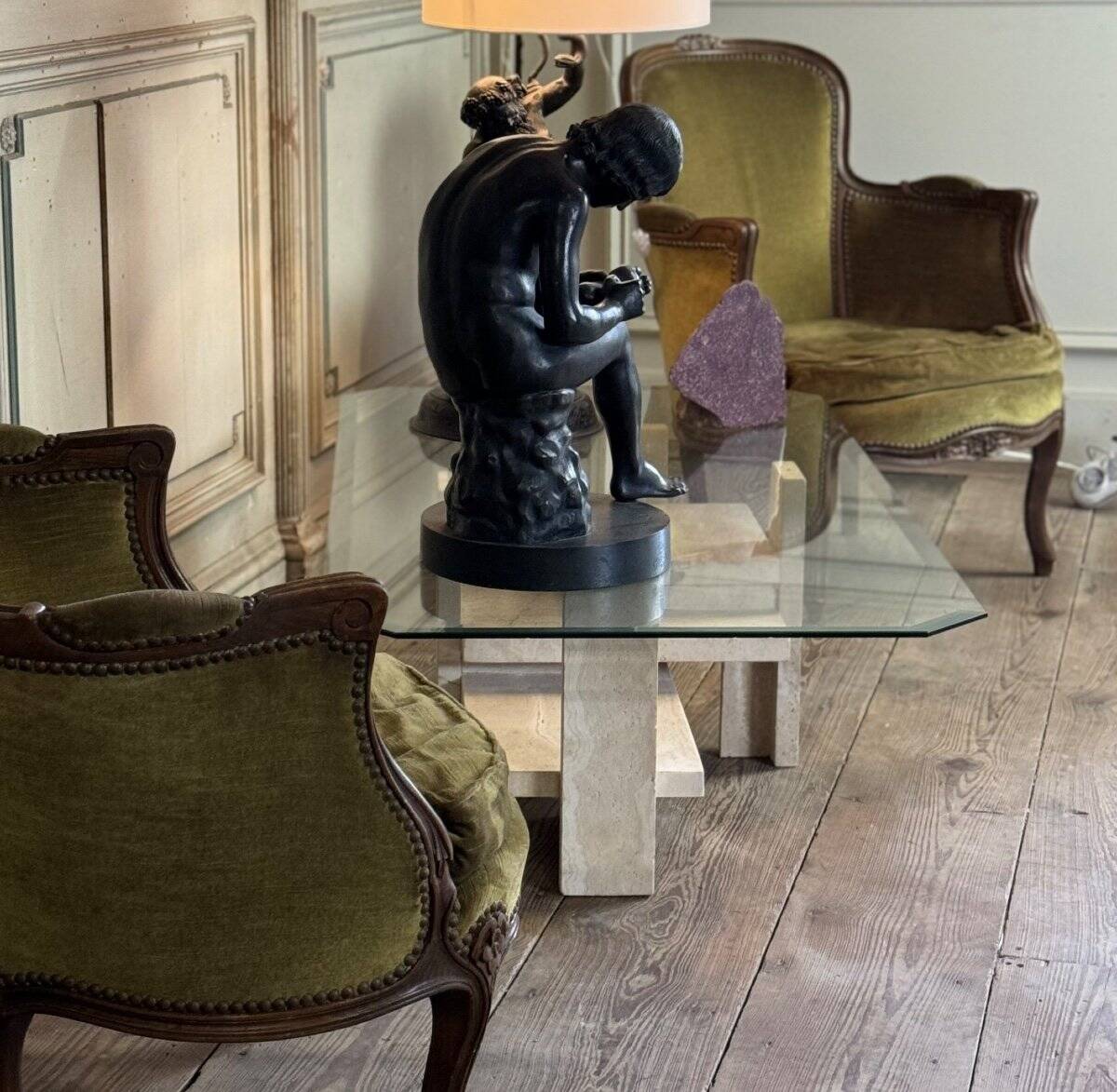 Brutalist Travertine Coffee Table by Willy Ballez