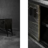 Mid-Century Modern Scandinavian Dark Raw Oak Sideboard with Wooden Handles, 1960s