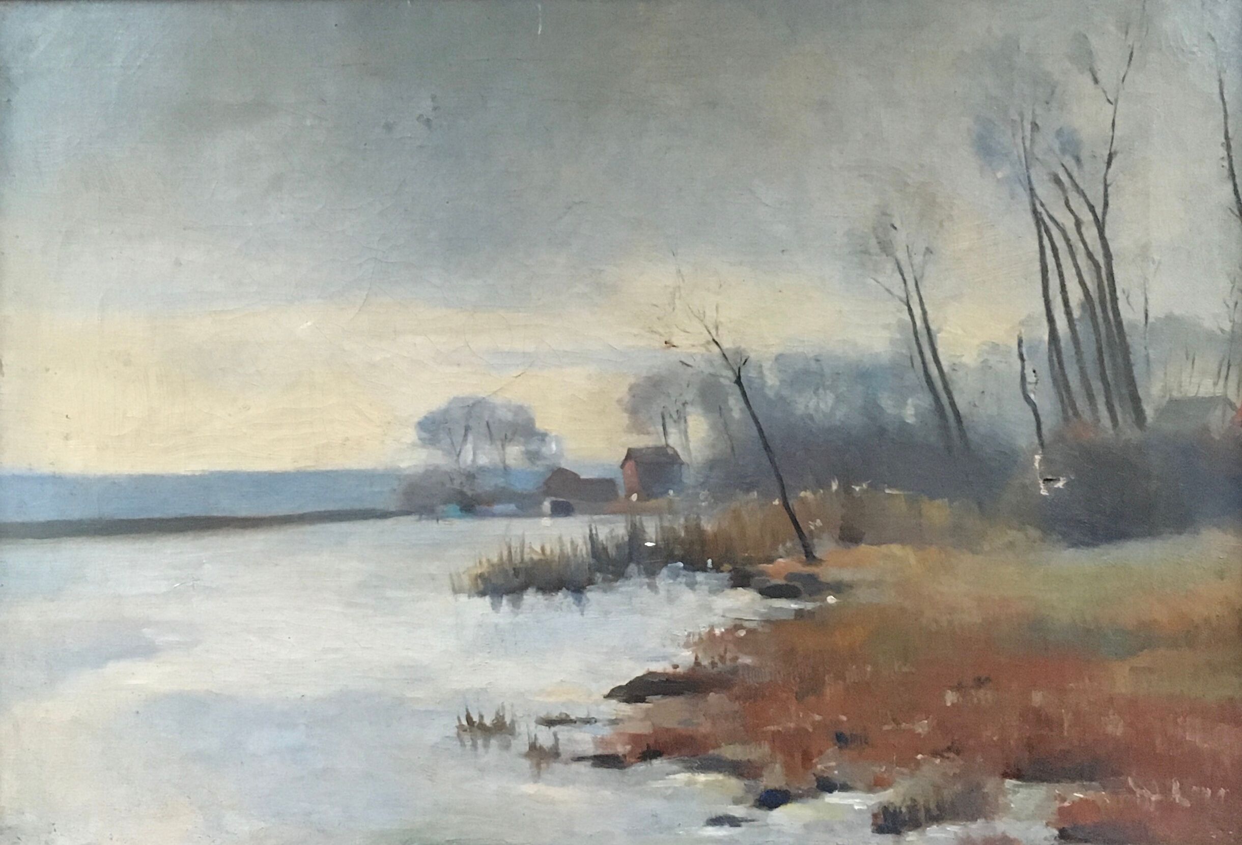 Ancient painting lake landscape