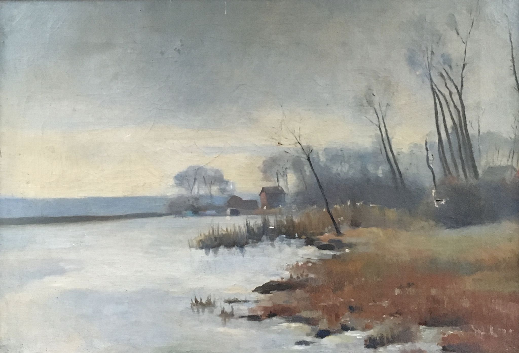 Ancient painting lake landscape